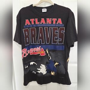 Vintage 1993 Atlanta Braves T-shirt MLB Baseball Teamwork AOP Print Sz M SEE DES